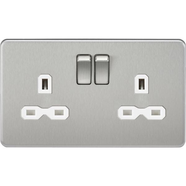 Knightsbridge Screwless 13A 2G DP switched socket - brushed chrome with white insert - SFR9000BCW, Image 1 of 1