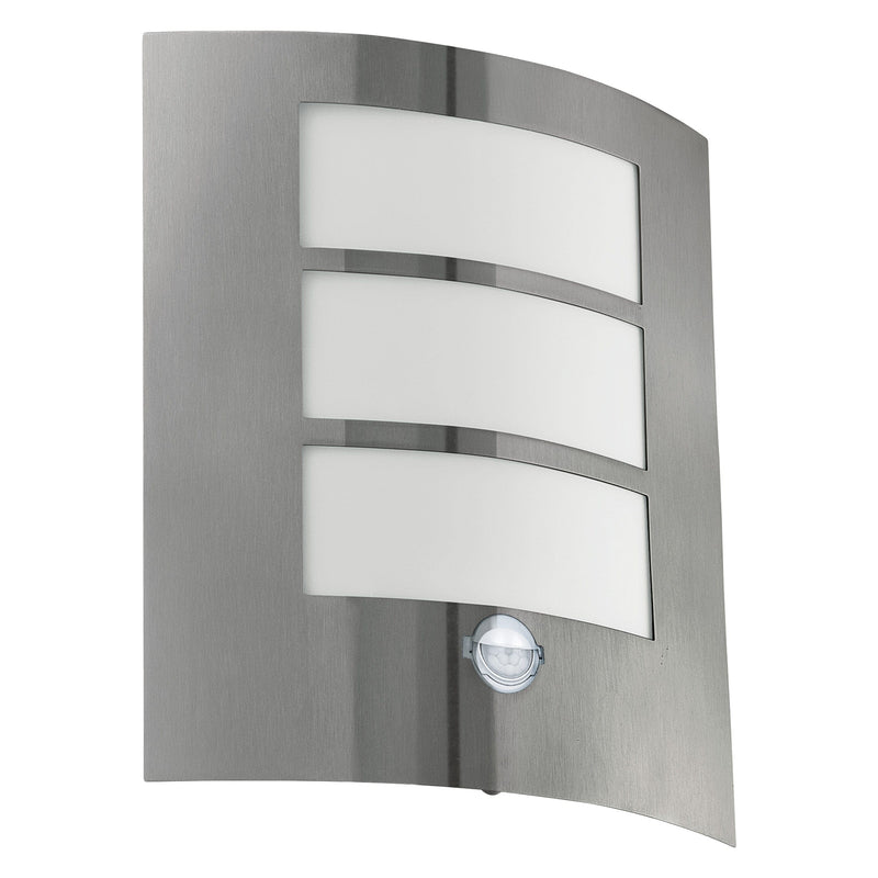 EGLO ES/E27 City Stainless Steel Outdoor PIR Wall Light 60W IP44 - 88142, Image 1 of 1