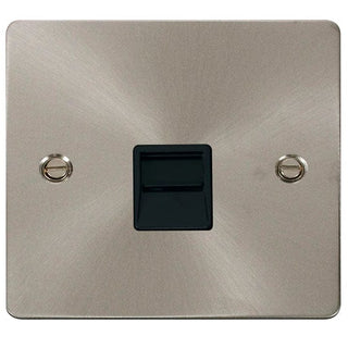 Click Scolmore Define Brushed Steel 1 Gang Telephone Outlet With Black - FPBS120BK