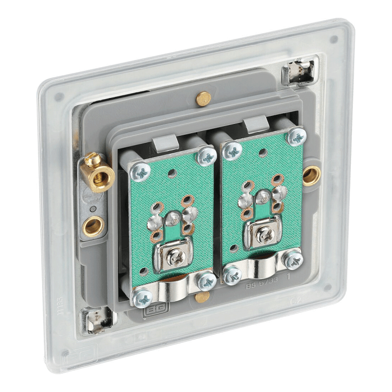 BG Screwless Flatplate Brushed Steel Double Socket For Tv Or Fm Co-Axial Aerial Connection - FBS61, Image 3 of 3