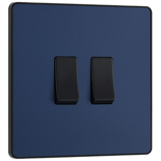 BG Evolve Matt Blue Double Light Switch 20A 16AX 2 Way - PCDDB42B