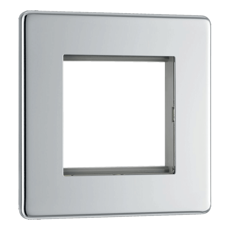 BG Nexus Flatplate Screwless Polished Chrome Double Euro Module Single Plate - FPCEMS2, Image 1 of 3
