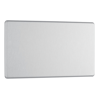 BG Screwless Flatplate Brushed Steel Double Blank Plate - FBS95