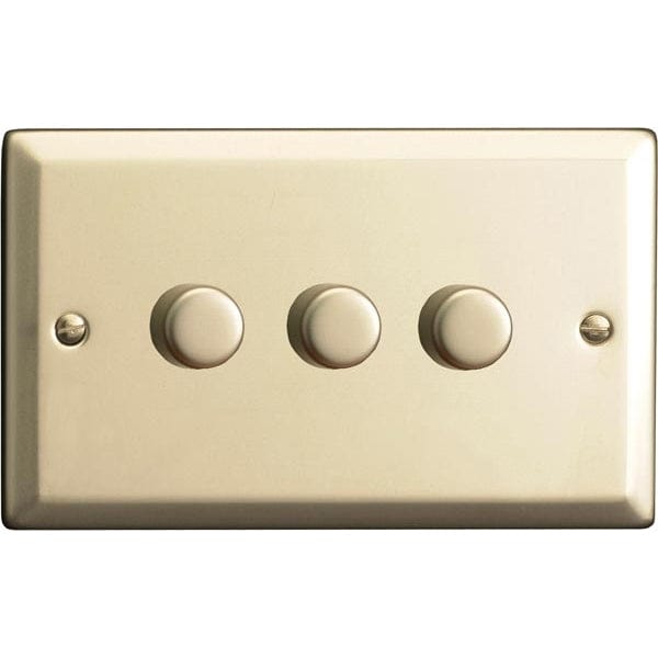 Varilight Classic 3 Gang 1 or 2 Way 3x400W Dimmer Switch (Double HC33) - Satin Chrome - DOU-HN33, Image 1 of 1