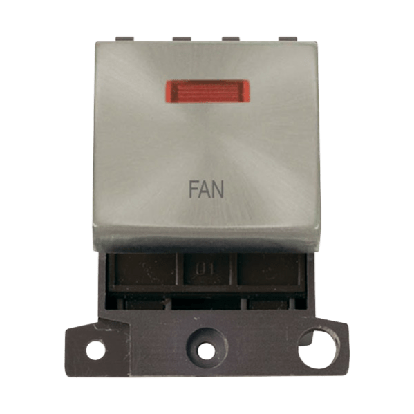 Click Scolmore MiniGrid 20A Double-Pole Ingot & Neon Fan Switch Satin Chrome - MD023SC-FN, Image 1 of 1