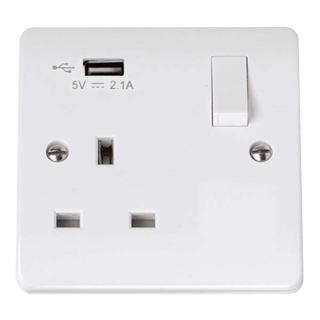 Click Scolmore Mode 13A 1 Gang USB 2.1 Plug Socket Polar White - CMA771U