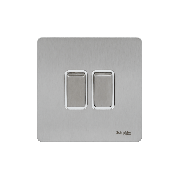 Schneider USFP 16AX 2G 2W Switched White Insert - Stainless Steel - GU1422WSS, Image 1 of 1