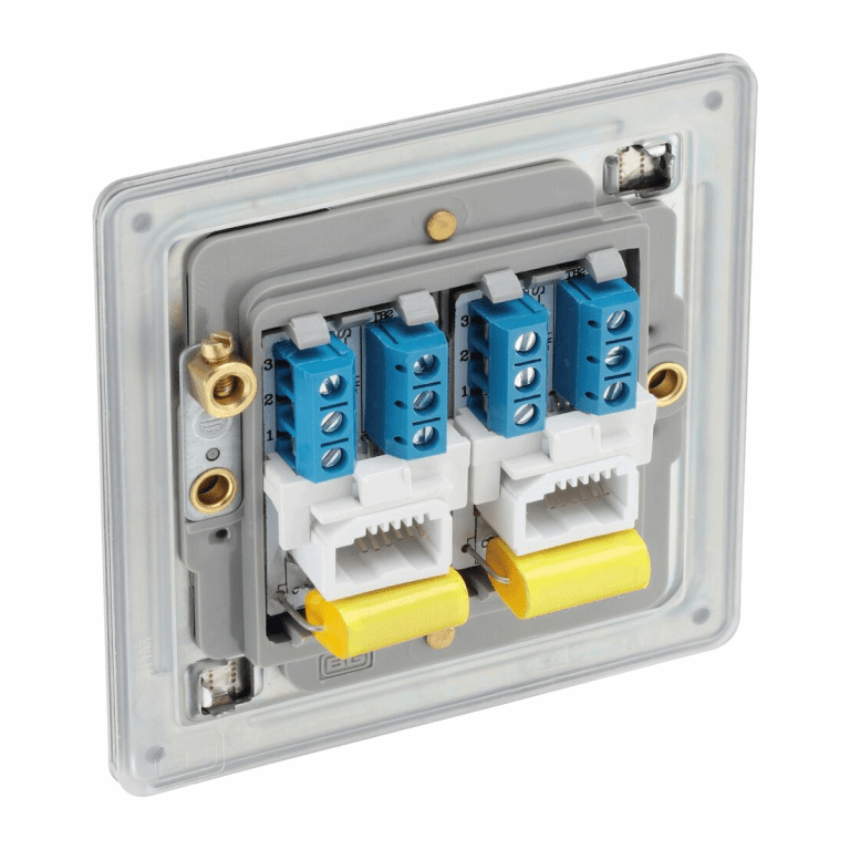 BG Nexus Flatplate Screwless Brushed Steel 2 Gang Double Telephone Master Socket - FBSBTM2, Image 3 of 3