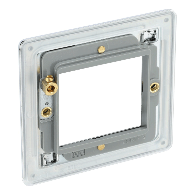 BG Nexus Flatplate Screwless Polished Chrome Double Euro Module Single Plate - FPCEMS2, Image 3 of 3