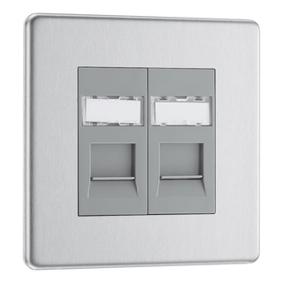 BG Flat Plate Brushed Steel Rj45 Data Skt 2G - FBSRJ452