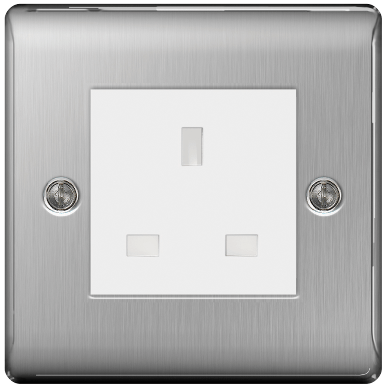 BG Nexus Metal 1G 13A Unswitched Socket - White Insert - Brushed Steel - NBS23W, Image 1 of 1