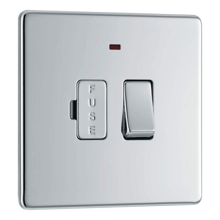 BG Screwless Flatplate Polished Chrome Switched 13A Fused Connection Unit, With Power Indicator - FPC52, Image 1 of 3
