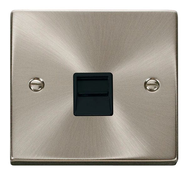 Click Scolmore Deco Satin Chrome 1 Gang Telephone Outlet With Black - VPSC125BK, Image 1 of 1