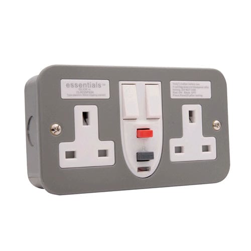 Click Scolmore Essentials 13A 2 Gang Double Pole Plug Socket With Passive RCD - CLRCDP036, Image 1 of 1