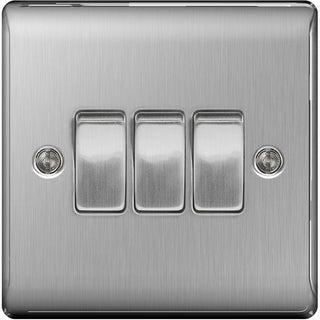 BG Nexus Metal Brushed Steel Triple Switch, 10Ax 2 Way - NBS43