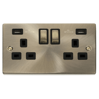 Click Scolmore Deco Ingot 2 Gang 13A 2x USB-A 4.2A Switched Socket - VPAB580BK