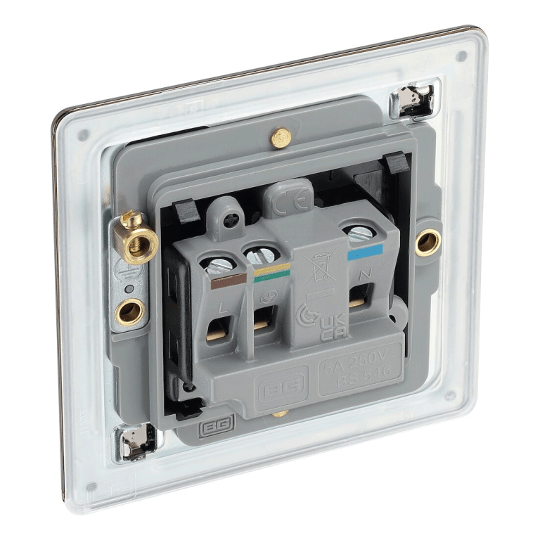BG Nexus Flatplate Screwless Black Nickel 5A 1 Gang Unswitched Round-Pin Socket - Black Insert FBN29B, Image 3 of 3