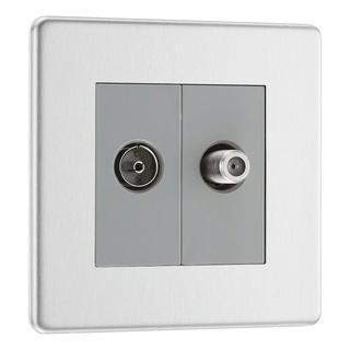 BG Screwless Flatplate Brushed Steel Single Socket For Tv Or Fm Co-Axial Aerial And Satellite Connection - FBS65