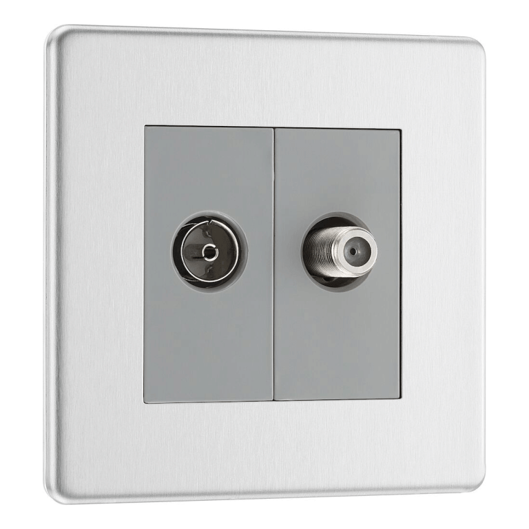BG Screwless Flatplate Brushed Steel Single Socket For Tv Or Fm Co-Axial Aerial And Satellite Connection - FBS65, Image 1 of 3