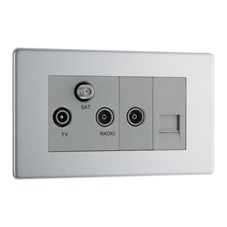 BG Flat Plate Brushed Steel Gr Tri Tv/Fm/Sat Skt+R&1G Tel Scr - FBS68