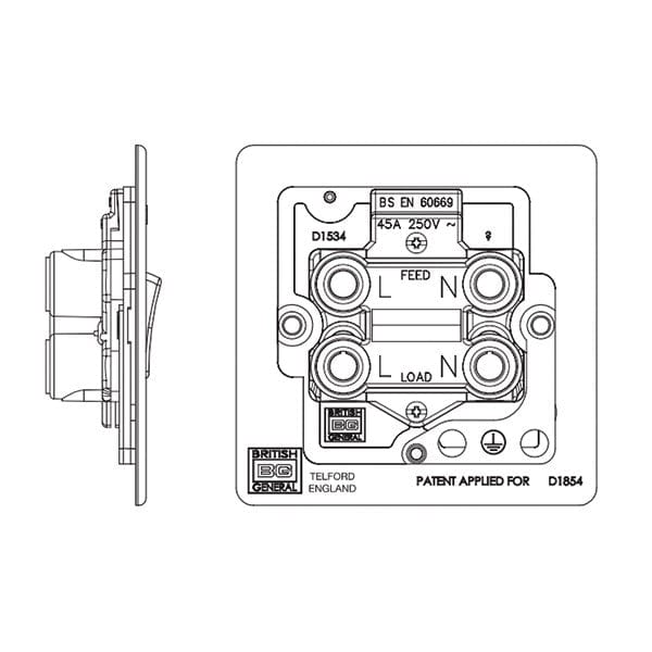 BG Screwless Flatplate Polished Chrome 45A Square Cooker Control Unit With Power Indicator - FPC74, Image 2 of 2