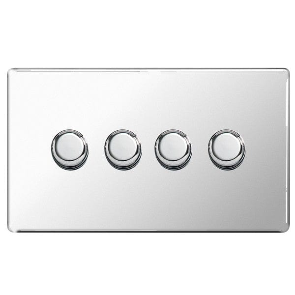 BG Nexus Flatplate Screwless Polished Chrome 4 Gang 2 Way Intelligent Leading Edge Dimmer Switch Push On/Off  - FPC84P, Image 1 of 1