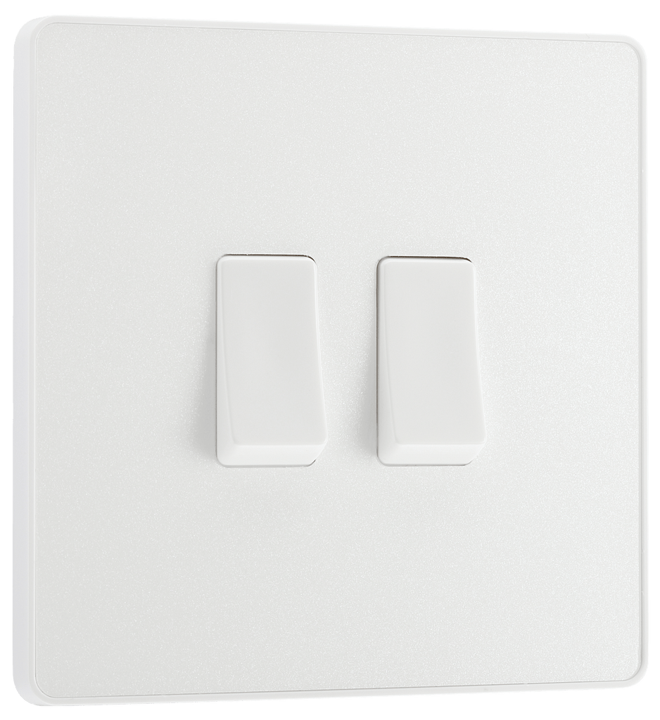 BG Evolve Pearl White Double Light Switch 20A 16AX 2 Way PCDCL42W