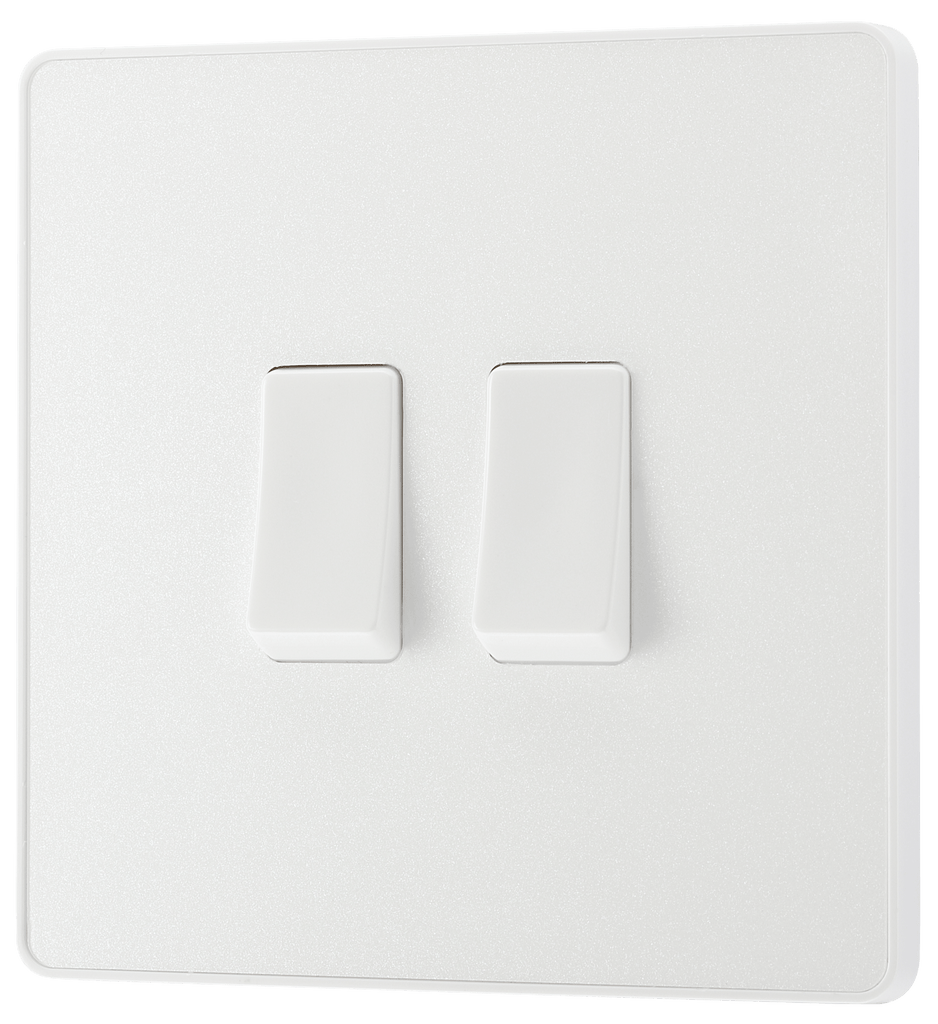 BG Evolve Pearl White Double Light Switch 20A 16AX 2 Way PCDCL42W