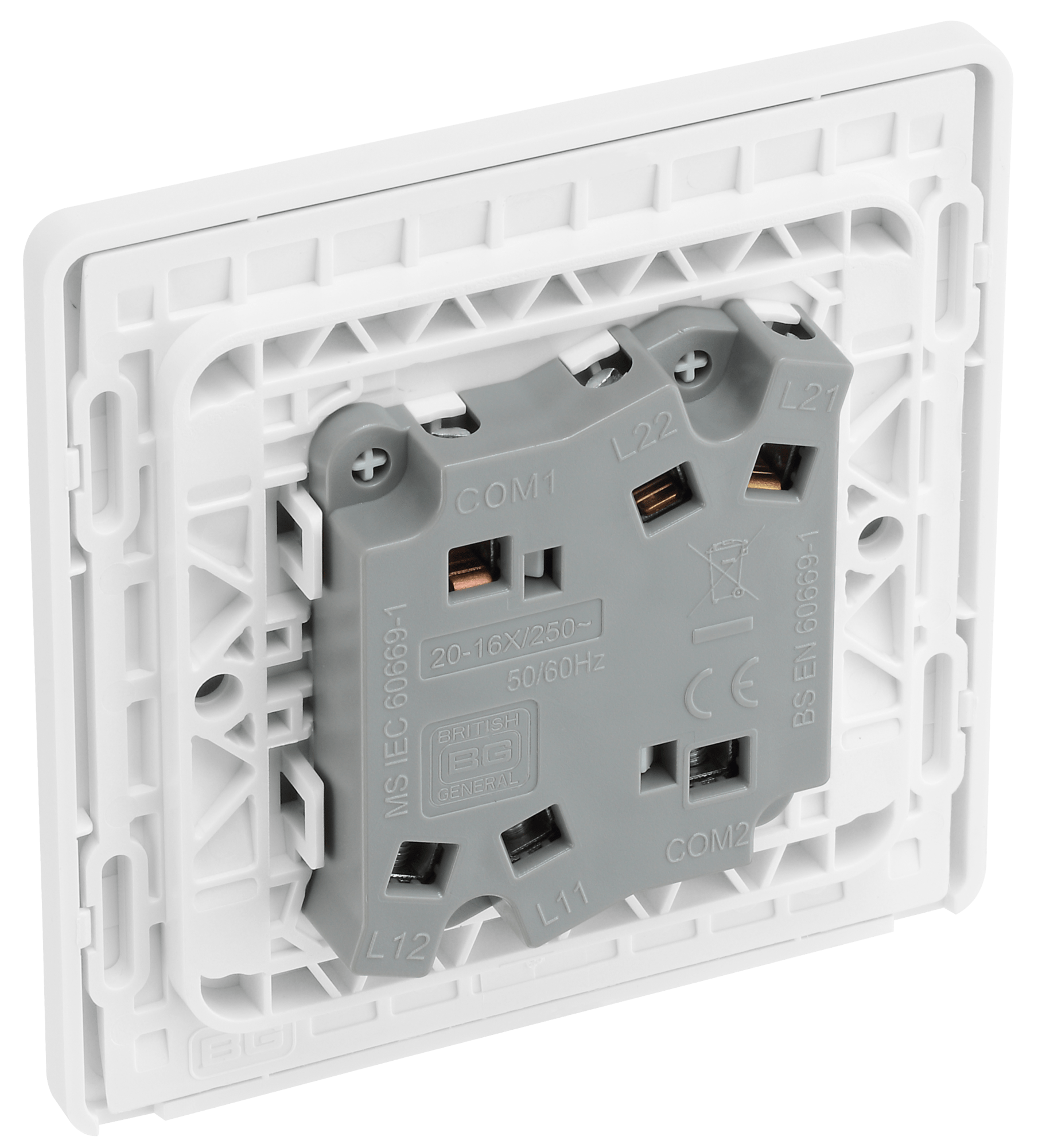 BG Evolve Pearl White Double Light Switch 20A 16AX 2 Way PCDCL42W