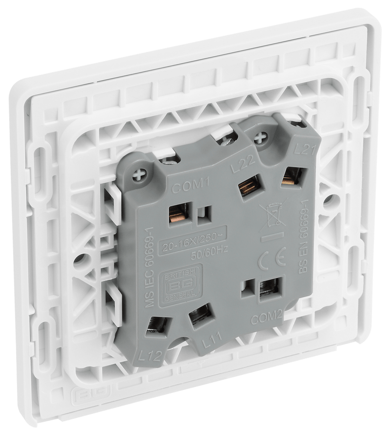 BG Evolve Pearl White Double Light Switch 20A 16AX 2 Way - PCDCL42W, Image 5 of 6