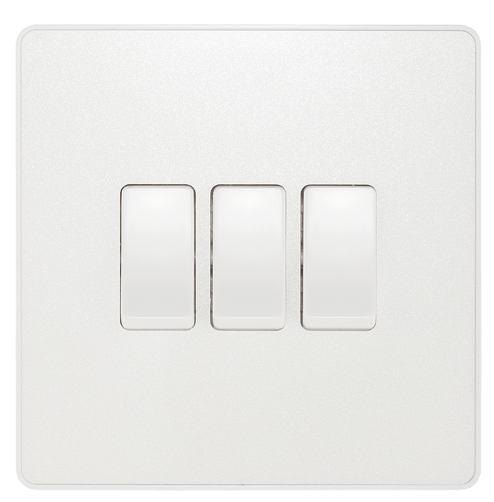 BG Evolve Pearl White Triple Light Switch 20A 16AX 2 Way PCDCL43W