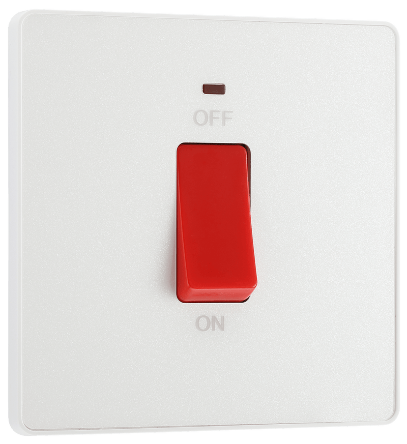 BG Evolve Pearl White 45A Small Plate 2-Pole Switch With LED Power Indicator - PCDCL74W, Image 1 of 6