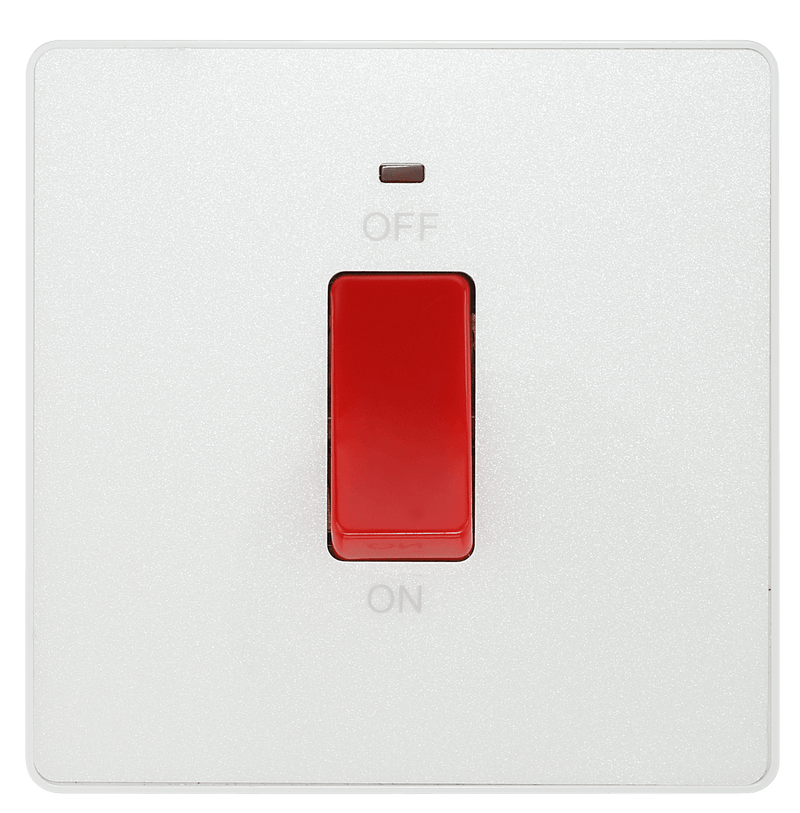 BG Evolve Pearl White 45A Small Plate 2-Pole Switch With LED Power Indicator - PCDCL74W, Image 2 of 6