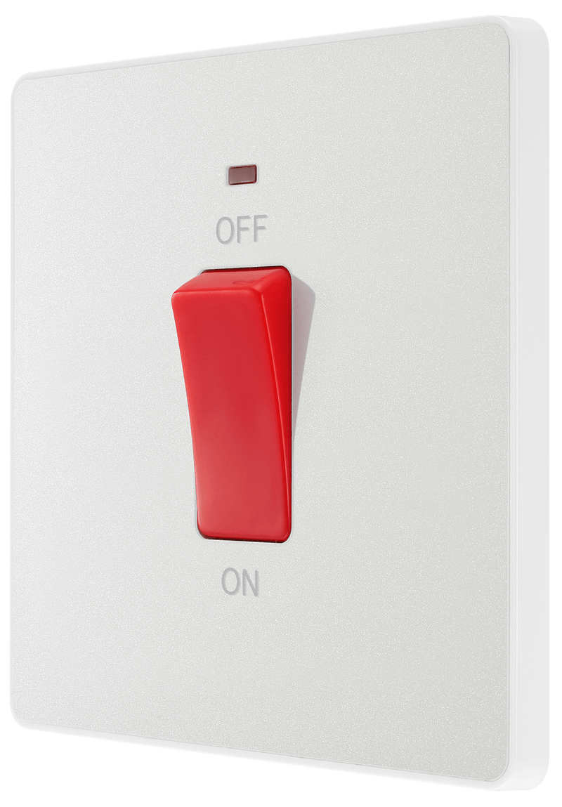 BG Evolve Pearl White 45A Small Plate 2-Pole Switch With LED Power Indicator - PCDCL74W, Image 4 of 6