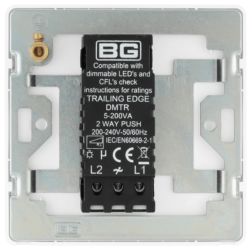 BG Evolve Pearl White Trailing Edge LED 200W Single Dimmer Switch 2-Way Push On/Off - PCDCL81W, Image 6 of 6