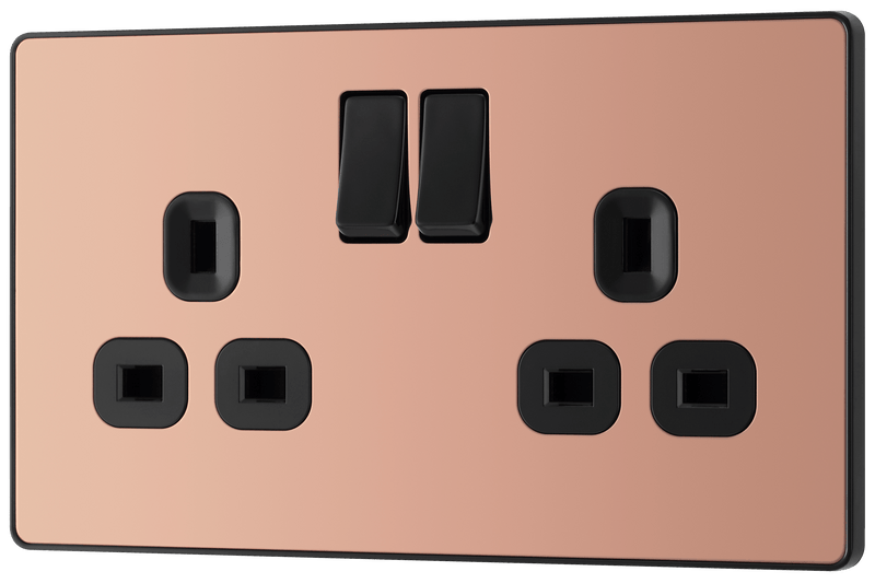 BG Evolve Polished Copper Double Switched 13A Power Socket - PCDCP22B, Image 3 of 6