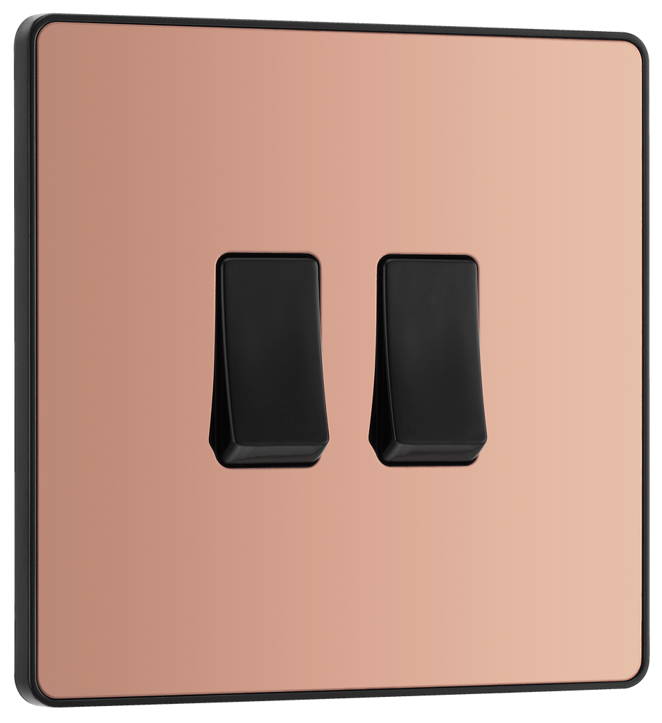 BG Evolve Polished Copper Double Light Switch 20A 16AX 2 Way PCDCP42