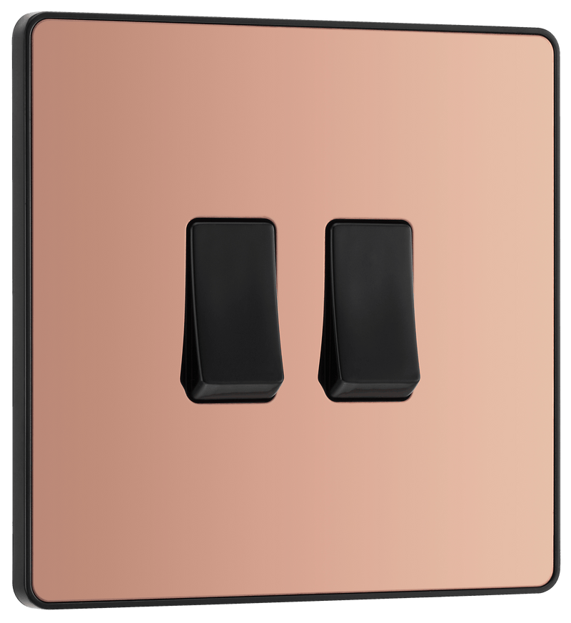BG Evolve Polished Copper Double Light Switch 20A 16AX 2 Way - PCDCP42B, Image 2 of 6