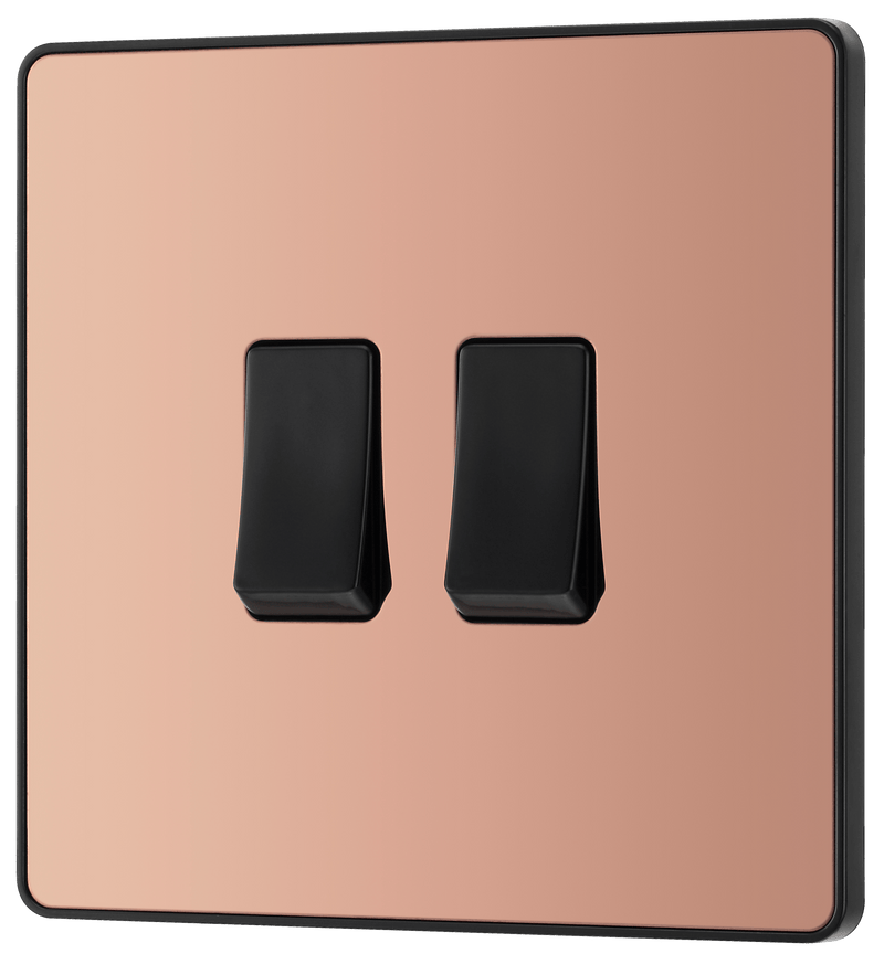 BG Evolve Polished Copper Double Light Switch 20A 16AX 2 Way - PCDCP42B, Image 4 of 6