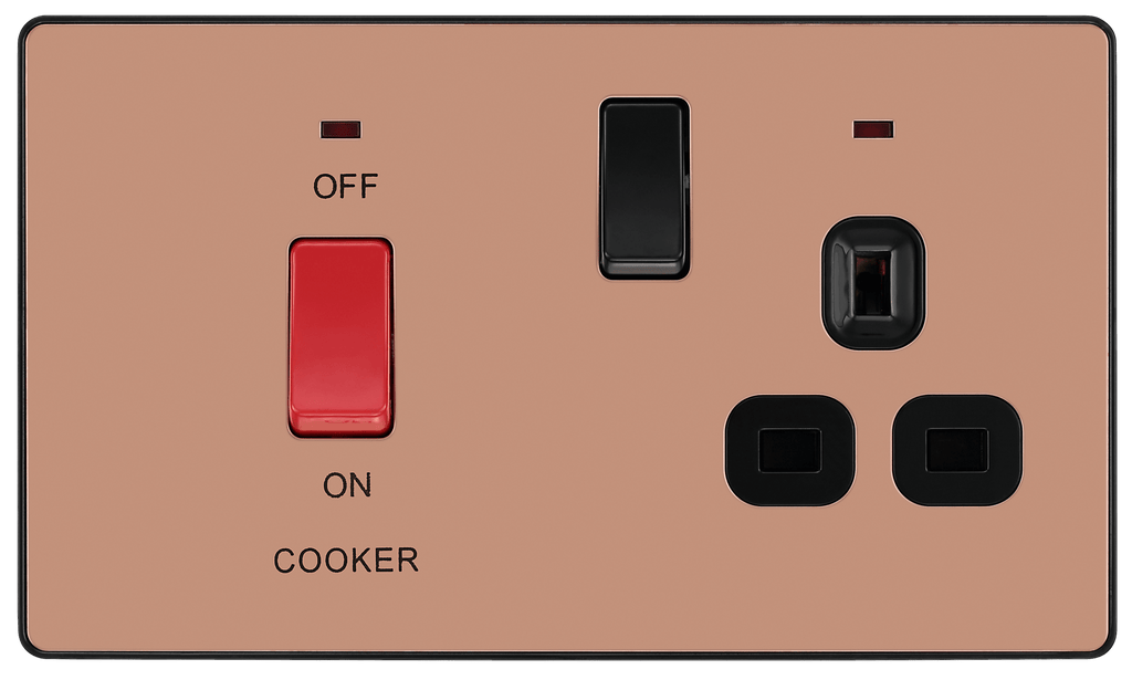 BG Evolve Polished Copper 45A 2-Pole Cooker Switch With 13A Switched S ...