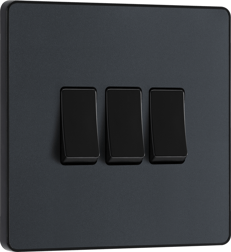 BG Evolve Matt Grey Triple Light Switch 20A 16AX 2 Way - PCDMG43B, Image 1 of 6