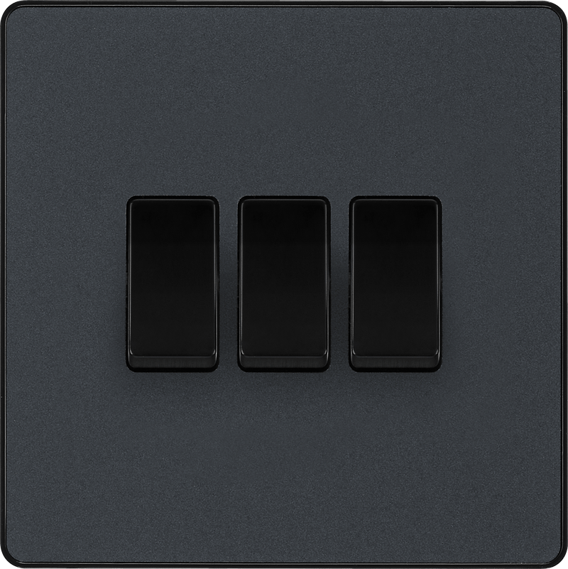 BG Evolve Matt Grey Triple Light Switch 20A 16AX 2 Way - PCDMG43B, Image 2 of 6