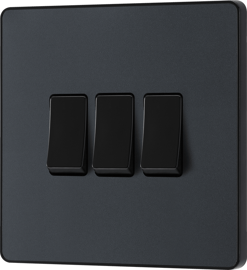 BG Evolve Matt Grey Triple Light Switch 20A 16AX 2 Way - PCDMG43B, Image 3 of 6