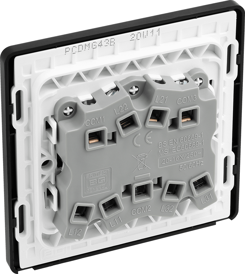 BG Evolve Matt Grey Triple Light Switch 20A 16AX 2 Way - PCDMG43B, Image 5 of 6