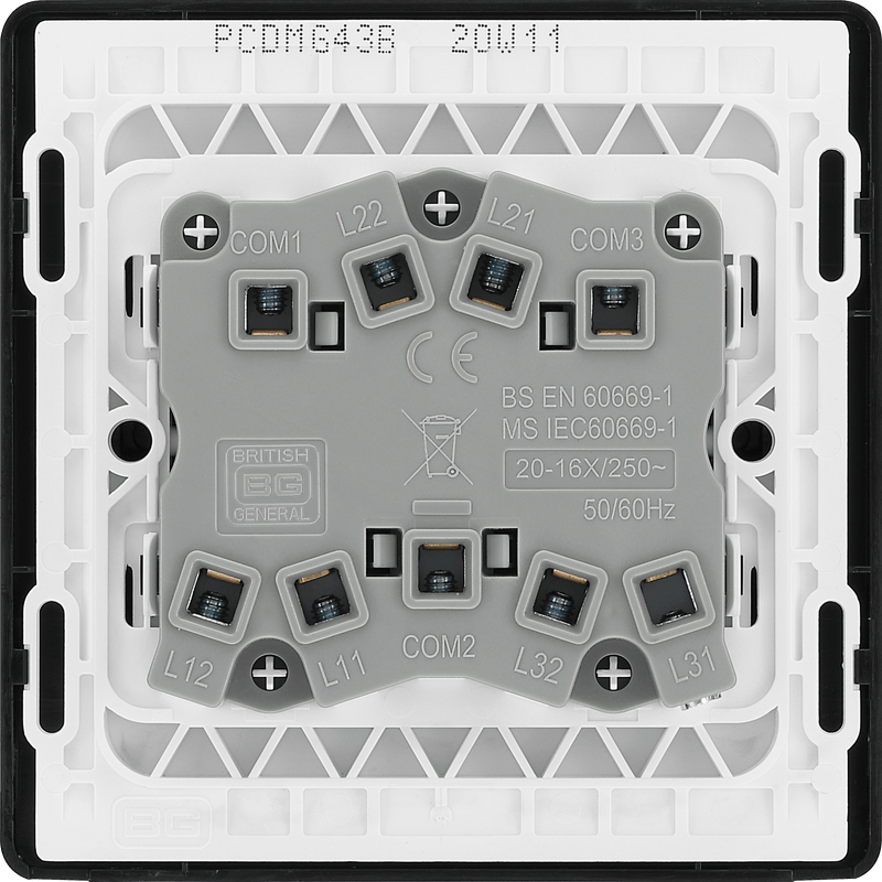BG Evolve Matt Grey Triple Light Switch 20A 16AX 2 Way - PCDMG43B, Image 6 of 6