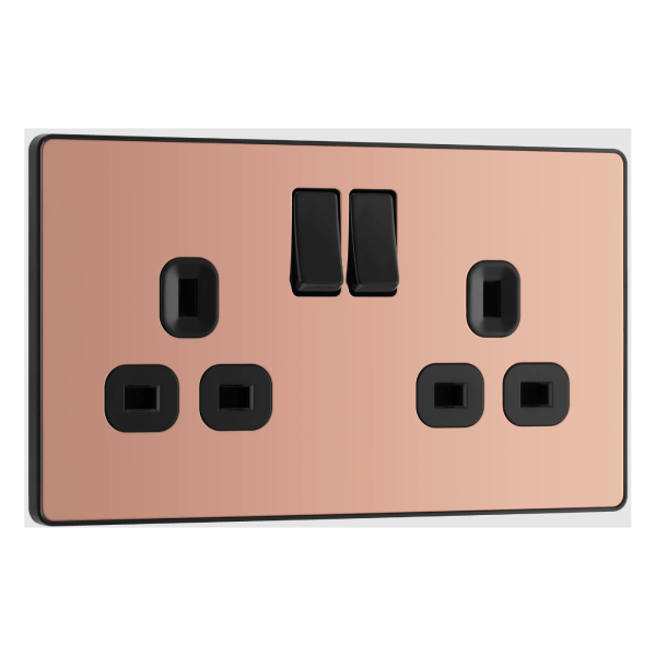 BG Evolve Polished Copper Double Switched 13A Power Socket - PCDCP22B, Image 1 of 6