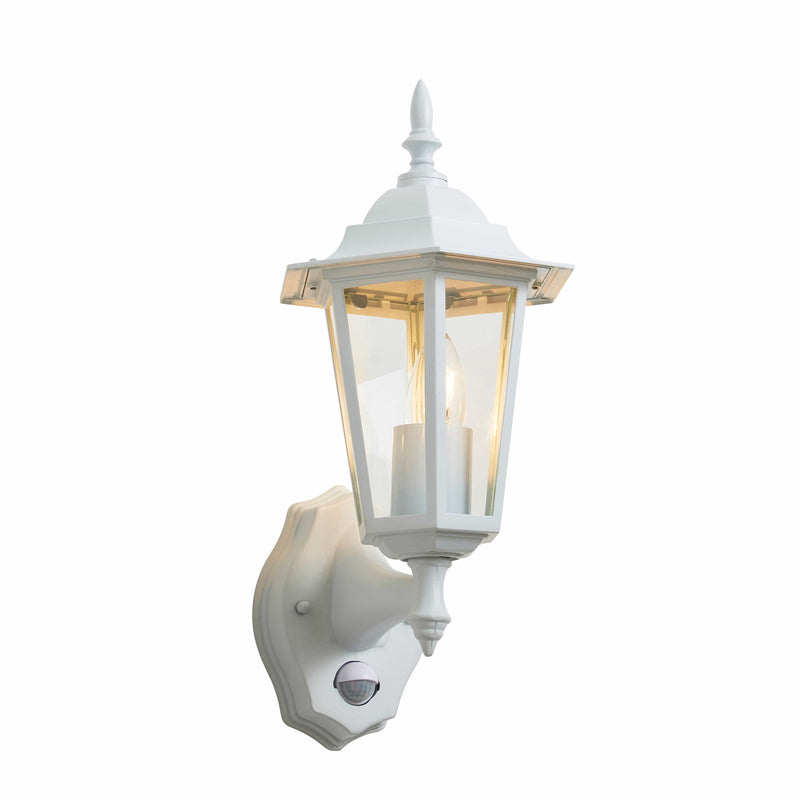 Forum Libourne 6 Panel E27 Traditional Wall Lantern w PIR - White - ZN-38606-WHT, Image 1 of 1