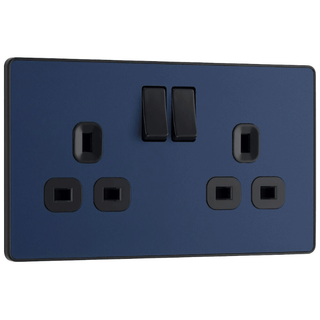 BG Evolve Matt Blue Double Switched 13A Power Socket - PCDDB22B
