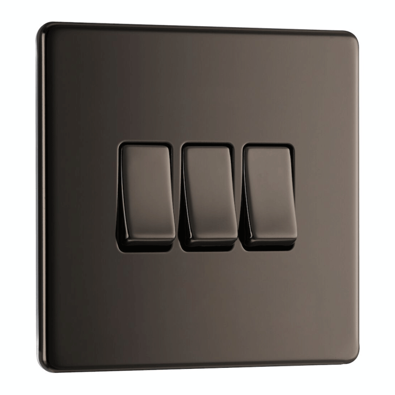 BG Screwless Flatplate Black Nickel Triple Switch, 10Ax 2 Way - FBN43, Image 1 of 3