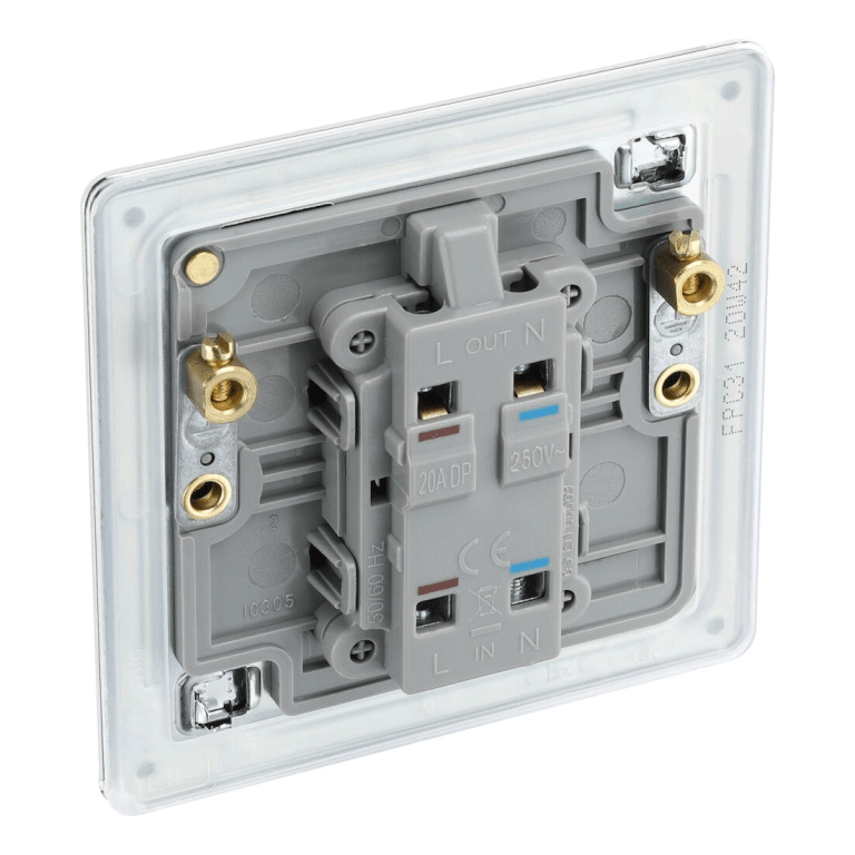 BG Screwless Flatplate Polished Chrome Single Switch, 20A With Power Indicator - FPC31, Image 3 of 3